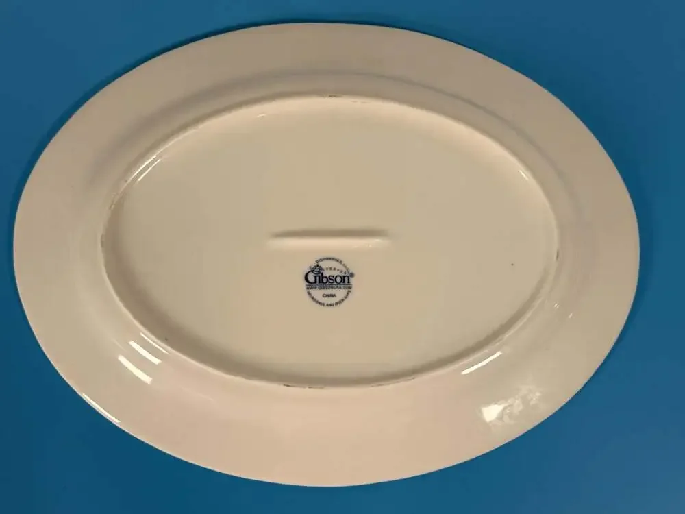 Gibson White Ribbed Edge Oval Serving Platter